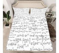 Set di lenzuola matematiche con formula matematica per bambini, ragazzi, ragazze, educativi, lenzuolo con angoli, lenzuolo per letto scientifico, nero e bianco, 1 lenzuolo per letto singolo