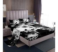 Set di lenzuola matrimoniali con lupo lunare per ragazzi e ragazze, set di lenzuola con lupo bianco e nero, decorazione gotica per la casa, animali safari selvaggi, lupo di montagna, lenzuolo con