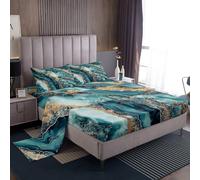 Set di lenzuola matrimoniali in marmo per bambini, adolescenti e giovani, con texture astratta effetto marmo, fogli artistici con inchiostro fluido, lenzuolo con angoli elasticizzati per acquerello,