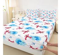 Set di lenzuola, motivo aeroplano, con tasca profonda, senza lenzuolo superiore, per letto singolo, con 1 federa
