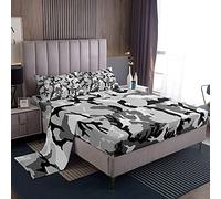 Set di Lenzuola Motivo Mimetico, Bianco e Nero, Grigio - 4 Pezzi per Letto Matrimoniale - Astratto, Grafico, Geometrico per Bambini, Ragazzi e Ragazze