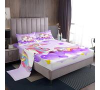 Set di lenzuola, motivo unicorno e cuore, viola, per bambini, ragazzi, adolescenti, arcobaleno, magico, animale, fantasia, unicorno, 3 pezzi, per letto singolo