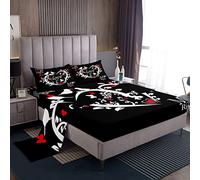 Set di lenzuola Mr Mrs per uomo e donna, motivo cuori e uccelli innamorati, biancheria da letto romantica per matrimonio, lenzuolo con angoli, copripiumino per San Valentino, colore: Nero e bianco