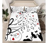Set di lenzuola musicali lenzuola per bambini Ragazzi Ragazze Musica Nota Biancheria da letto Lenzuolo con angoli Musica Illustrazione Gatto Set Lenzuolo Singolo
