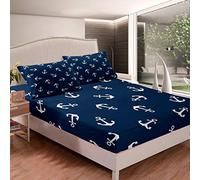 set di lenzuola nautiche con ancora oceaniche, set di biancheria da letto per bambini e ragazzi, set di biancheria da letto matrimoniale, 3 pezzi, blu navy