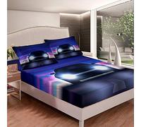 Set di lenzuola per auto sportive e auto, set di biancheria da letto per bambini e ragazze, set di biancheria da letto blu e nero con angoli elasticizzati collezione 2 pezzi per letto singolo