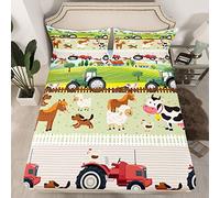 Set di lenzuola per bambini con animali da fattoria, motivo a cartoni animati, per bambini, per ragazzi e ragazze e bambini, set di biancheria da letto per campagna, motivo colorato e naturale, senza