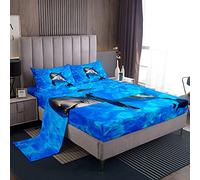 Set di lenzuola per bambini con motivo delfino, per letto matrimoniale e ragazzi, con motivo oceanico, set di biancheria da letto con scritta in lingua inglese “Sea Creature”, per bambini, lenzuolo