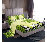 Set di lenzuola per bambini con motivo panda con animali carini, set di lenzuola con panda e orso, lenzuolo con angoli in bambù, con 1 lenzuolo con angoli e 2 federe per letto king size