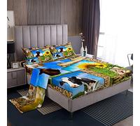 Set di lenzuola per bambini Dino con motivo a cartoni animati giungla Dino lenzuola per bambini ragazzi ragazze dinosauro set da letto lenzuola per animali selvatici blu navy lenzuola matrimoniali