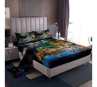 Set di lenzuola per bambini, donne, uomini, leopardo, leone, 3D, animali selvatici, palme, con tasca profonda, lenzuolo con angoli, per letto matrimoniale, 4 pezzi