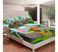 Set di lenzuola per bambini, motivo: leone, elefante, giraffa, stampati, per bambini, ragazzi e ragazze, set di biancheria da letto Safari Zoo, lenzuolo con angoli per camera da letto, 3 pezzi