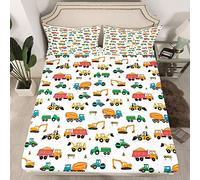 Set di lenzuola per bambini per bambini per veicoli da costruzione biancheria da letto con angoli per biancheria da letto per macchinari pesanti per camion lenzuola per cantiere con 2 federe 3 pezzi