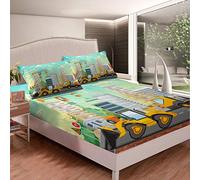 Set di Lenzuola per Bambini, per Cantiere, Con Angoli per Auto, 3 Pezzi Con 2 Federe