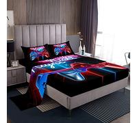 Set di lenzuola per bambini, per letto singolo, motivo controller per videogiochi, moderno, super morbido, blu/rosso, in microfibra, facile da lavare