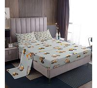 Set di lenzuola per camion dei cartoni animati per bambini, ragazzi, ragazze, costruzione, trattore, set da letto, acquerello, grigio, con 2 federe, 4 pezzi, biancheria da letto matrimoniale