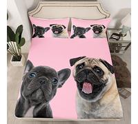 Set di lenzuola per cani con carlino, per bambini, adulti, Kawaii, per animali domestici, hippie, cucciolo, lenzuolo con angoli, senza lenzuolo piatto, per gli amanti dei cani, 2 pezzi