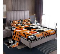 Set di lenzuola per Halloween con scheletro gotico matrimoniale, lenzuolo con angoli per letto matrimoniale, lenzuolo con angoli con motivo fantasma, cappello da strega horror, lenzuolo superiore