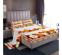 Set di lenzuola per il Ringraziamento per ragazze donne autunno Decor Sheet Set singolo autunno raccolta decorazione lenzuolo con angoli rustico fattoria foglie d'acero zucca lenzuolo piano geometria