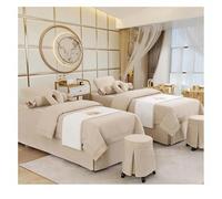 Set di lenzuola per lettino da massaggio 4 pezzi Set di biancheria da letto per salone di bellezza Set di copriletti per massaggi spa Lenzuola Copriletto C Beige Square bedside 190*80cm (74.8*31.5in)