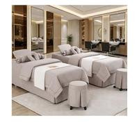 Set di lenzuola per lettino da massaggio in cotone e lino Copriletto di bellezza resistente allo scolorimento, morbide lenzuola spa con federa, copri Light Brown Square bedside 185*70cm (72.8*31.5in）