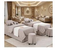 Set di lenzuola per lettino da massaggio in cotone e lino ecologico, copriletto di bellezza in tinta unita in 4 pezzi, copriletto traspirante per spa Light Brown Square bedside 190*80cm (74.8*31.5in)