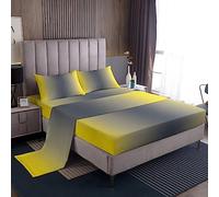 Set di lenzuola per letto king size, grigio e giallo, per ragazzi e ragazze, stile sfumato, per bambini, donne, uomini, con stampa ombré, con tasca profonda, lenzuolo con angoli, motivo geometrico,