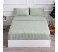 Set di lenzuola per letto matrimoniale, 3 pezzi, in microfibra morbida, resistente, con angoli profondi, antimacchia, non scolorisce e non si piega, verde e bianco gessato (righe verde erba)