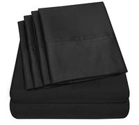 Set di lenzuola per letto matrimoniale, 6 pezzi, collezione Supreme Collection, in microfibra spazzolata fine, con tasca profonda, 2 federe extra, ottimo rapporto qualità/prezzo, colore: nero