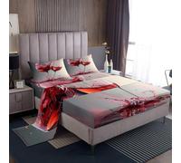 Set di lenzuola per letto matrimoniale con calici di vino rosso, per ragazze e ragazzi, set di lenzuola per pittura ad olio ad acquerello, lenzuola per San Valentino, set di biancheria da letto