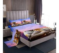 Set di lenzuola per letto matrimoniale con motivo tigre, per bambini, animali selvatici 3D, con tasca profonda e lenzuolo con angoli + 2 federe)