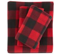 Set di lenzuola per letto matrimoniale Viviland in micro pile di peluche, motivo Buffalo, rosso e nero, con motivo a quadri - Lenzuola in morbido