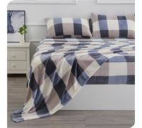 Set di lenzuola per letto queen size ultra morbide, in micropile extra morbido, comode, calde, resistenti alle pieghe, non creano pelucchi, colore: blu/bianco, 4 pezzi