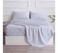 Set di lenzuola per letto singolo, a righe blu, 3 pezzi, con tasche profonde 40 cm, super morbide e senza pieghe, biancheria da letto di lusso a righe blu e bianche, per tutte le stagioni