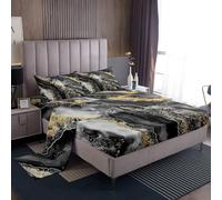 Set di lenzuola per letto singolo con motivo marmo nero, per bambini, ragazzi e ragazze, set di lenzuola sfumate con tintura a nodi dorati, lenzuolo con angoli piatti, inchiostro fluido, con 1 federa