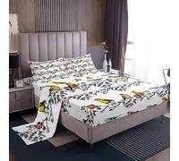 Set di lenzuola per letto singolo con uccelli rustici, con colibrì su un ramo, con stampa colorata con uccelli, per bambini, adolescenti, adulti, opera d'arte bianca, decorazione estetica della stanza