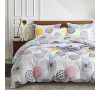 Set di lenzuola per letto singolo in una borsa, 6 pezzi, motivo a pois colorati, in morbida microfibra, calda e invernale (1 piumino, 2 federe, 1 lenzuolo piano, 1 lenzuolo con angoli, 1 federa)