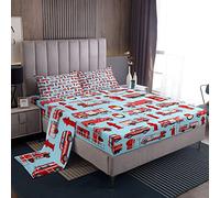 Set di lenzuola per pompiere, motivo: camion dei pompieri, set di biancheria da letto per bambini, ragazzi e ragazze, motivo pompiere, ultra morbido, rosso, per letto matrimoniale