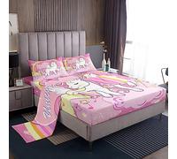 Set di lenzuola per ragazze con unicorno carino arcobaleno unicorno set di biancheria da letto per bambini cartone animato Kawaii lenzuola Galaxy Stars Fantasy ragazze Decor bambini unicorno rosa kin