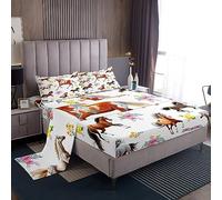 Set di lenzuola per ragazze e ragazzi, per letto singolo, con simpatici animali, cavalli e fiori, con tasca profonda, decorazioni per la stanza, amanti dei cavalli, set di biancheria da letto bianco