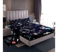 Set di lenzuola per ragazze ragazzi e bambini Galaxy Bedding Set di biancheria da letto Cartoon Universe Planet lenzuolo con angoli colorato cielo stellato dimensioni singole 3 pezzi
