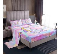 Set di lenzuola per ragazze unicorno carino arcobaleno unicorno set di biancheria da letto per bambini cartone animato Kawaii lenzuola Galaxy Stars Fantasy ragazze Decor bambini unicorno rosa matrimo