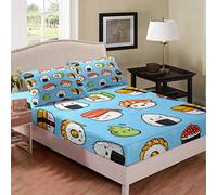 Set di lenzuola per sushi di salmone, caviale, sushi, set di lenzuola e ragazze, con grazioso di sushi, biancheria da letto per la cucina giapponese, lenzuolo con angoli per letto singolo