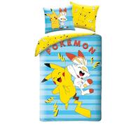 Halantex Set di lenzuola Pokemon Pikachu e Flambino, 100% cotone, copripiumino reversibile 140 x 200 cm + federa 65 x 65 cm