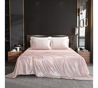 Set di lenzuola rinfrescanti in raso, per letto king size, 4 pezzi, lenzuola e federe, con 1 lenzuolo piano + 1 lenzuolo con angoli con tasca profonda + 2 federe (rosa cipria, king size)