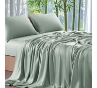 Set di lenzuola Shilucheng da 4 pezzi, in rayon derivato dal 100% bambù, lenzuola e federe da letto lussuose, fresche e morbide, con angoli elasticizzati profondi da 40,6 cm (King, Sea Glass)