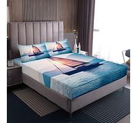Set di lenzuola stampate a tema oceano lenzuola per bambini ragazzi ragazze nautico Sea Adventure Bedding set tramonto mare Decor lenzuolo con 2 federe 3 pezzi biancheria da letto matrimoniale