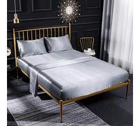 Set di lenzuola super king size in raso di seta, 4 pezzi, traspirante e morbido, lenzuolo con angoli, lenzuolo piano e federa, lussuoso, color crema, per il massimo comfort