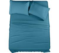 Utopia Bedding Set di lenzuola per letto queen size, in microfibra spazzolata, resistente al restringimento e allo sbiadimento, facile da pulire (queen size, blu denim), 4 pezzi