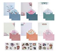 Set Di Lettere e Buste Florali: Carta Da Lettere Con 3 Adesivi Decorati, 24 Pezzi, 12 Buste Per Matrimonio, Regali e Inviti (6 Stili)